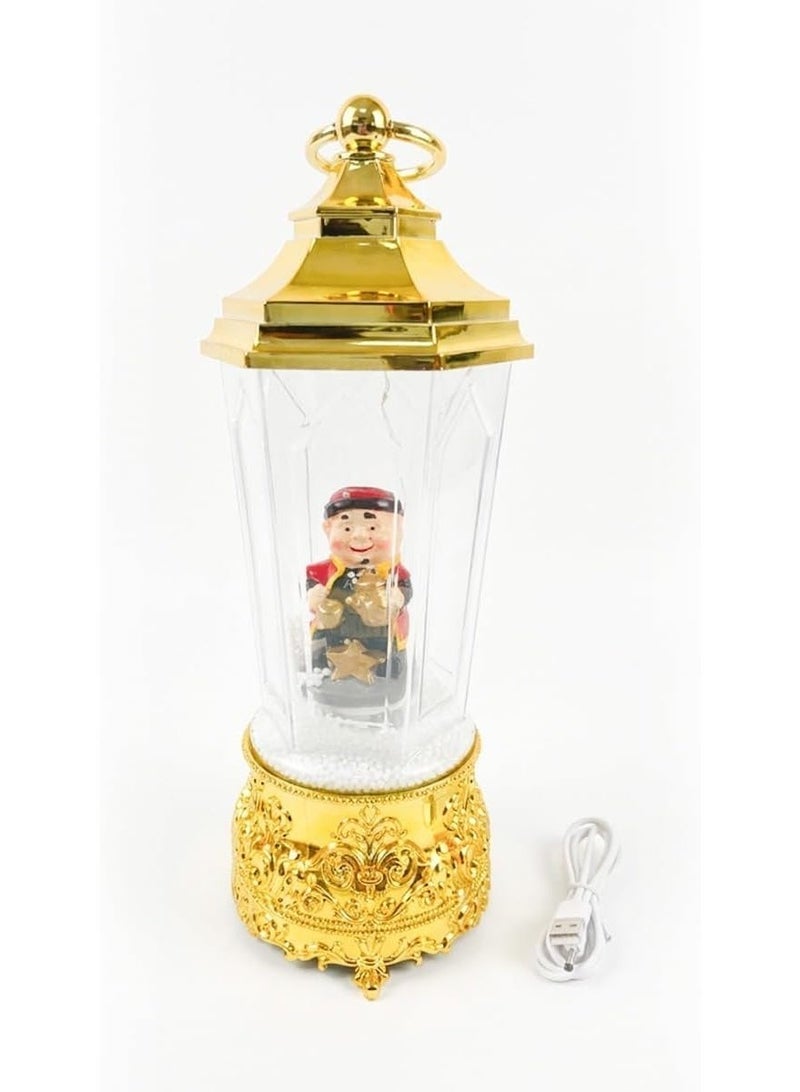 Arabic Musical Snow Globe with Figurine Light, Gold, 35cm Height, USB and Battery Powered, Home And Ramadan Decor, Eid Mubarak Design  (Red Coated Man Serving Tea) - Image 2